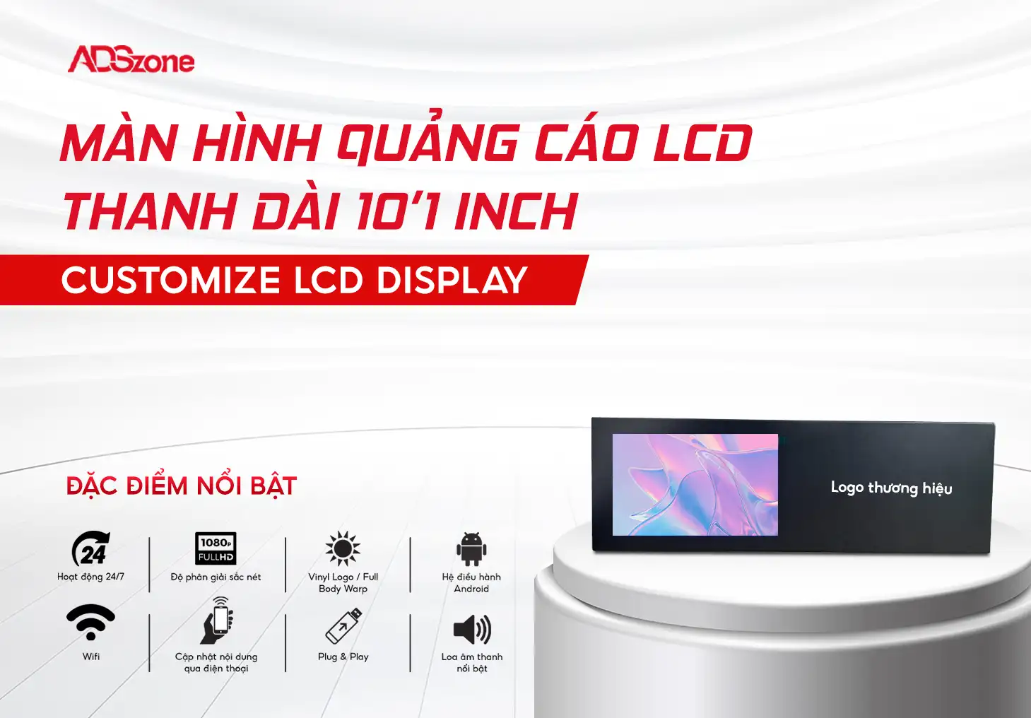 Màn Hình Quảng Cáo LCD Thanh Dài 10.1 Inch Customize