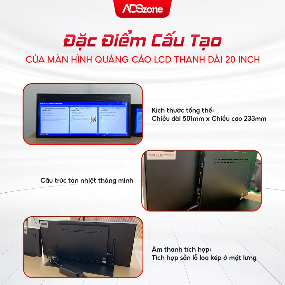 Đặc Điểm Cấu Tạo Của Màn Hình Quảng Cáo LCD Thanh Dài 20 Inch Customize