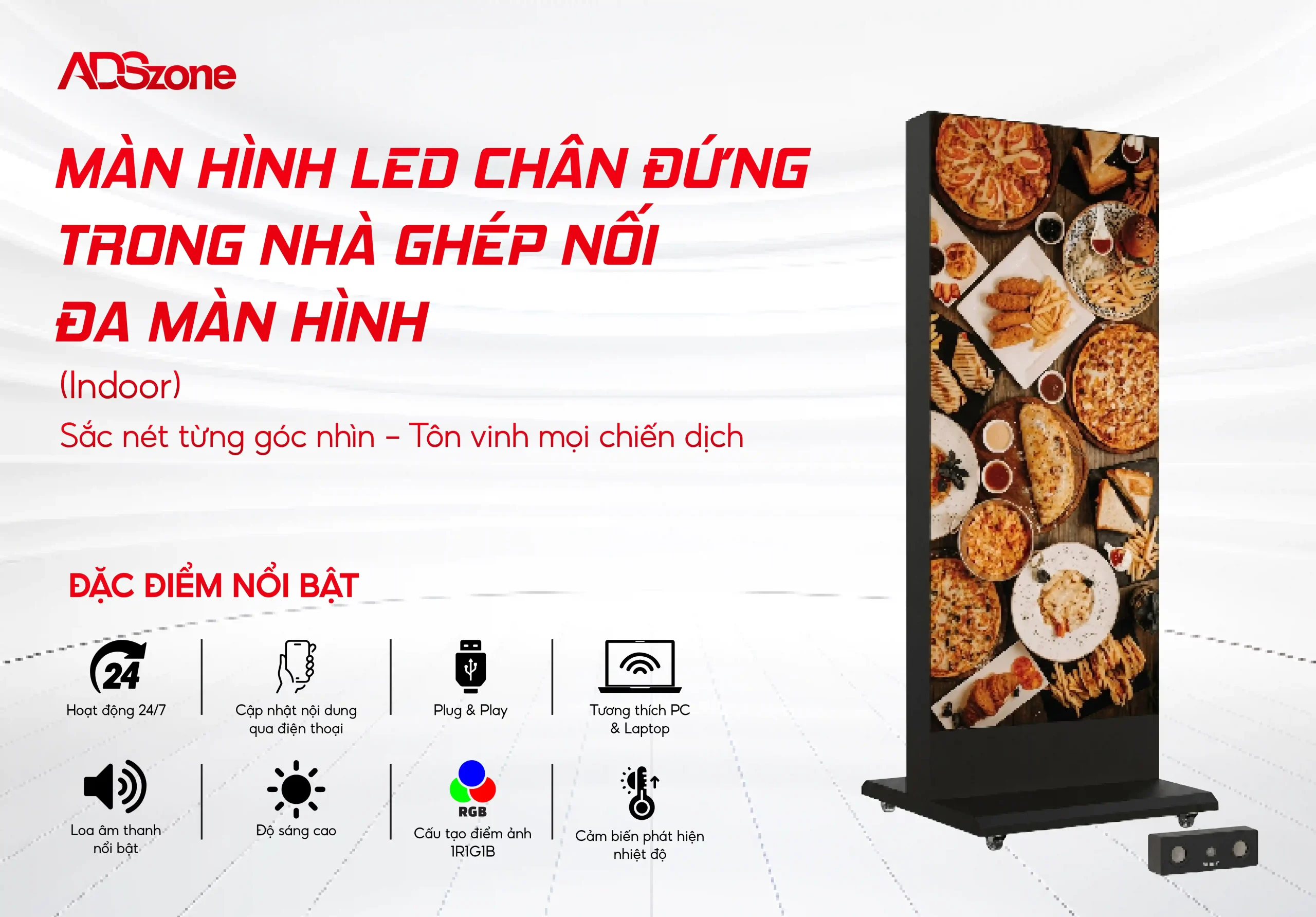 Màn Hình LED Chân Đứng Ghép Nối Đa Màn Hình 