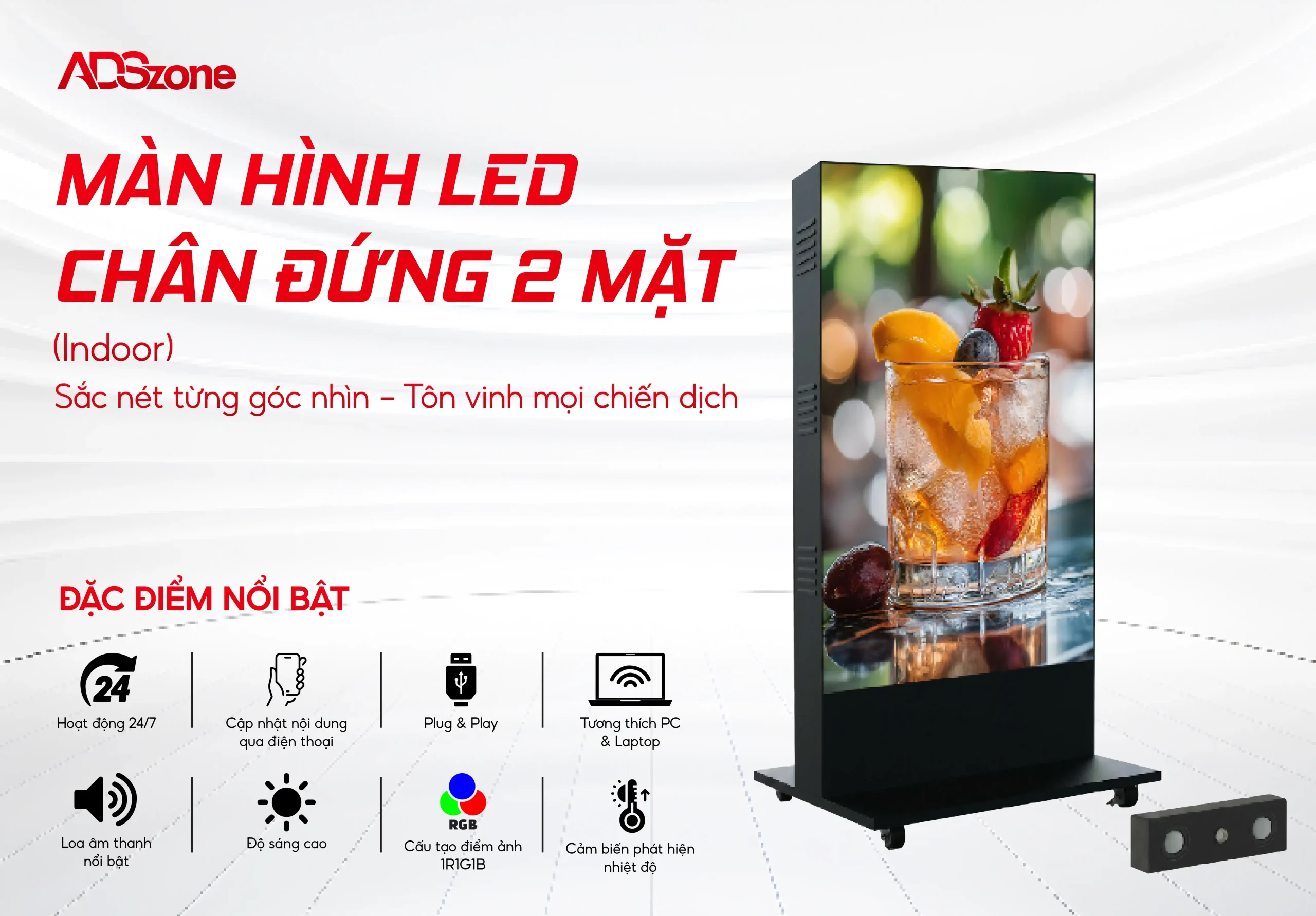Màn Hình LED Chân Đứng 2 Mặt Trong Nhà