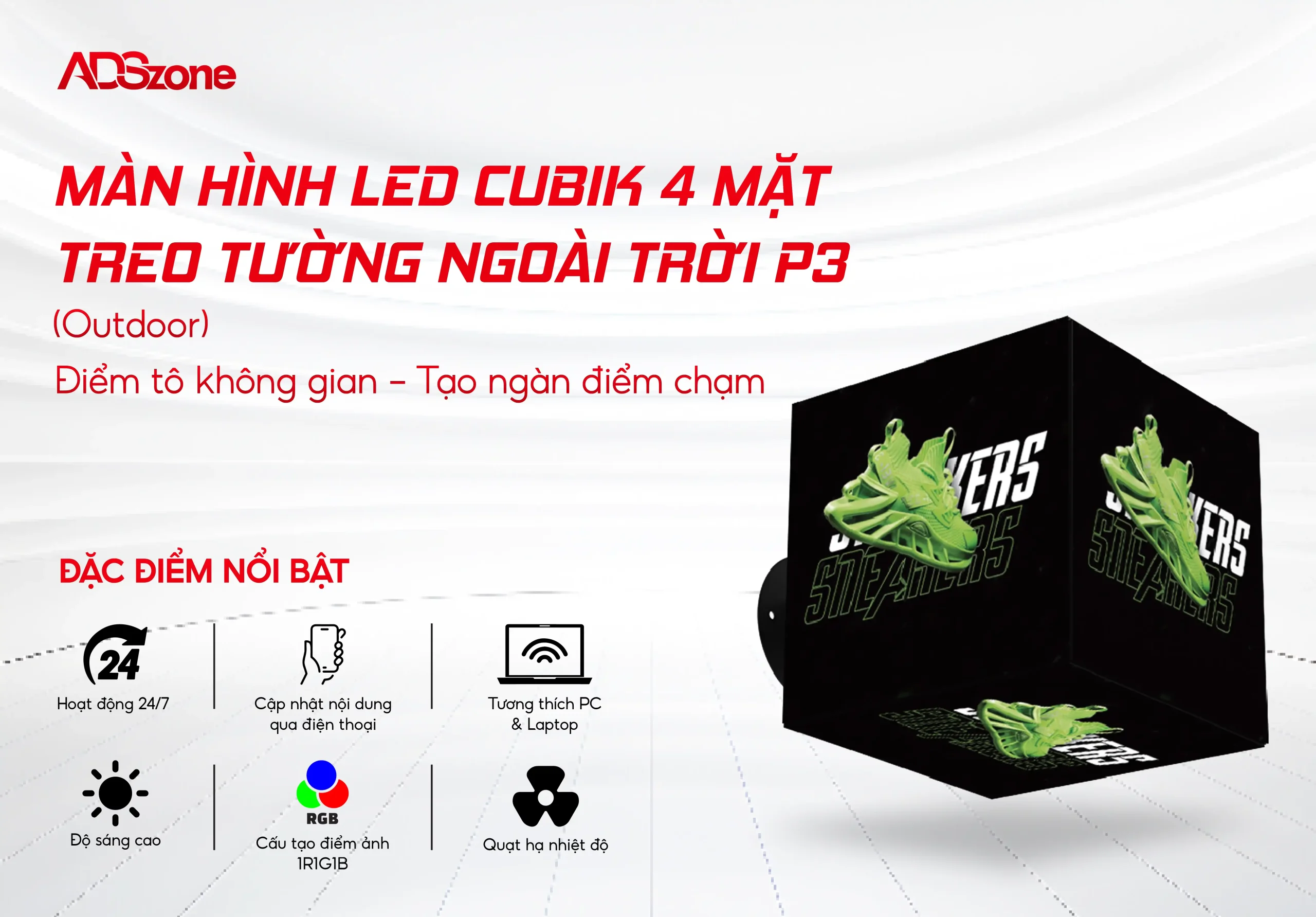 Màn Hình LED Cubik  4 Mặt Treo Tường Trong Nhà P3