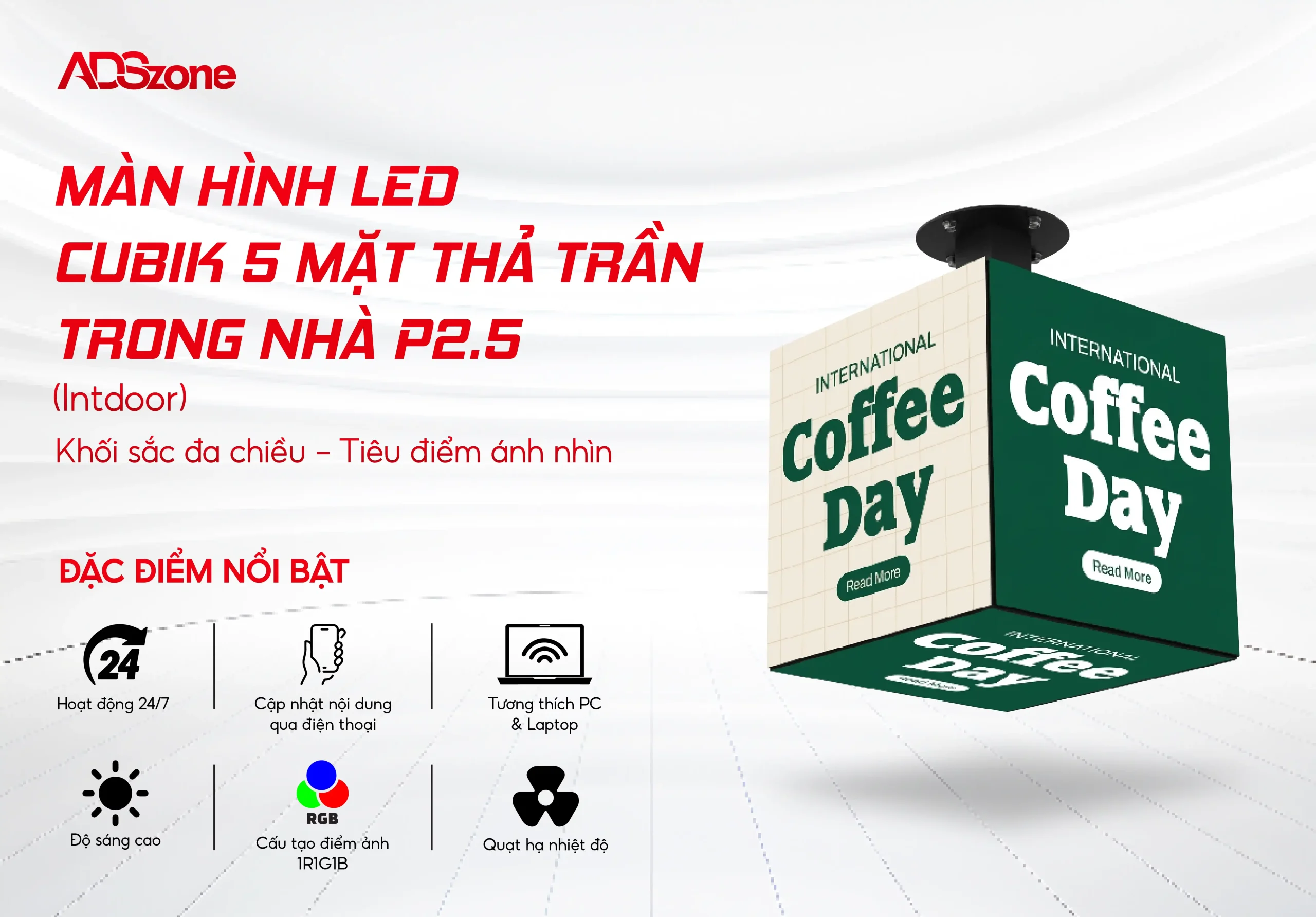 Màn Hình LED Cubik 5 Mặt Thả Trần Trong Nhà P2