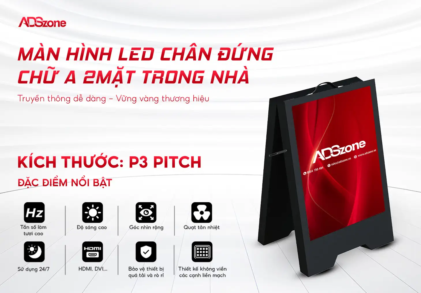 Màn Hình LED Chân Đứng 2 Mặt Trong Nhà