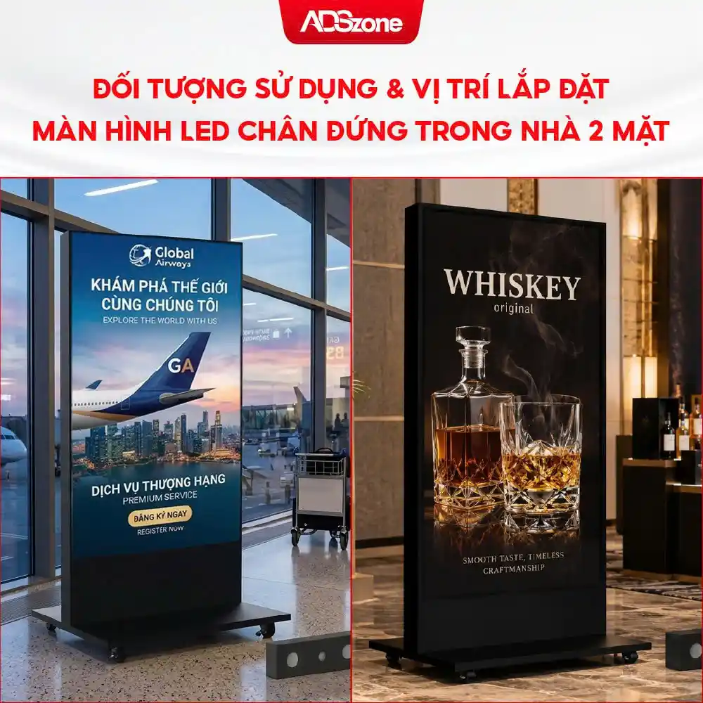 Đối Tượng Sử Dụng & Vị Trí Lắp Đặt Màn Hình LED Chân Đứng Trong Nhà 2 Mặt
