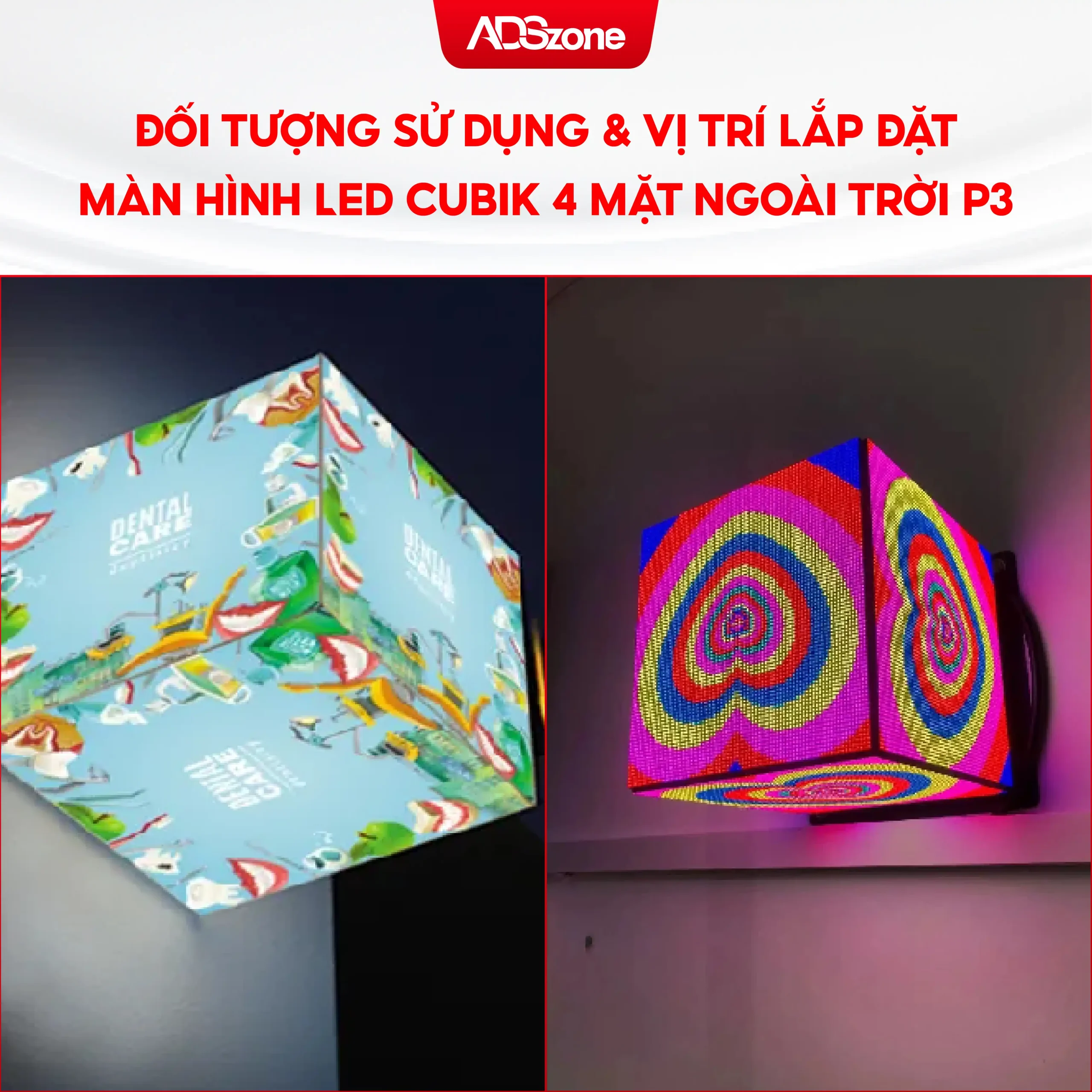 Đối Tượng Sử Dụng & Vị Trí Lắp Đặt Màn Hình LED Cubilk 4 Mặt Treo Tường Trong Nhà P2