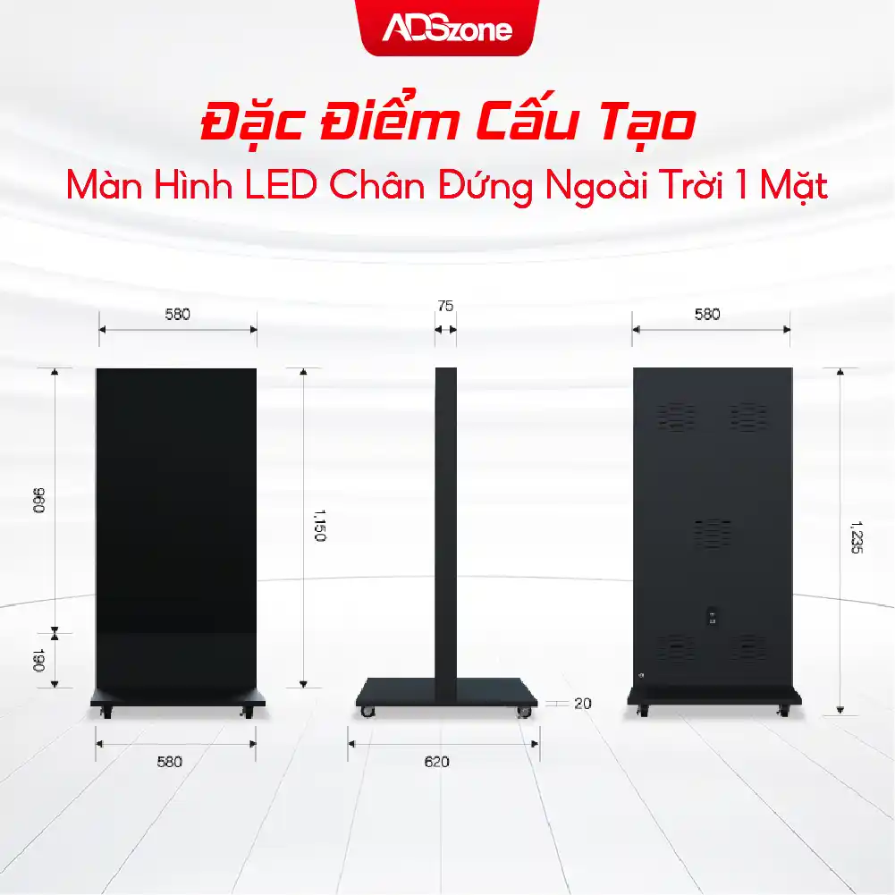 Đặc Điểm Cấu Tạo Màn Hình LED Chân Đứng Ngoài Trời 1 Mặt