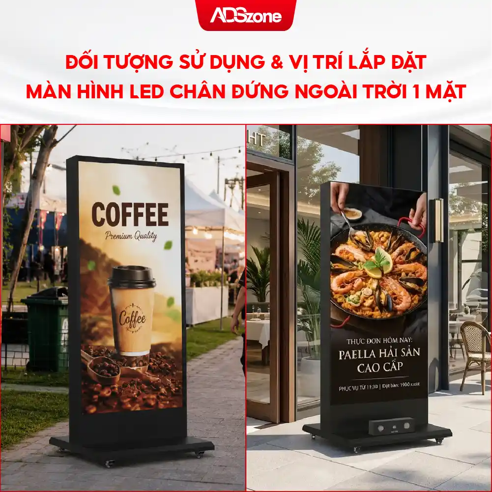 Đối Tượng Sử Dụng & Vị Trí Lắp Đặt Màn Hình LED Chân Đứng Ngoài Trời 1 Mặt