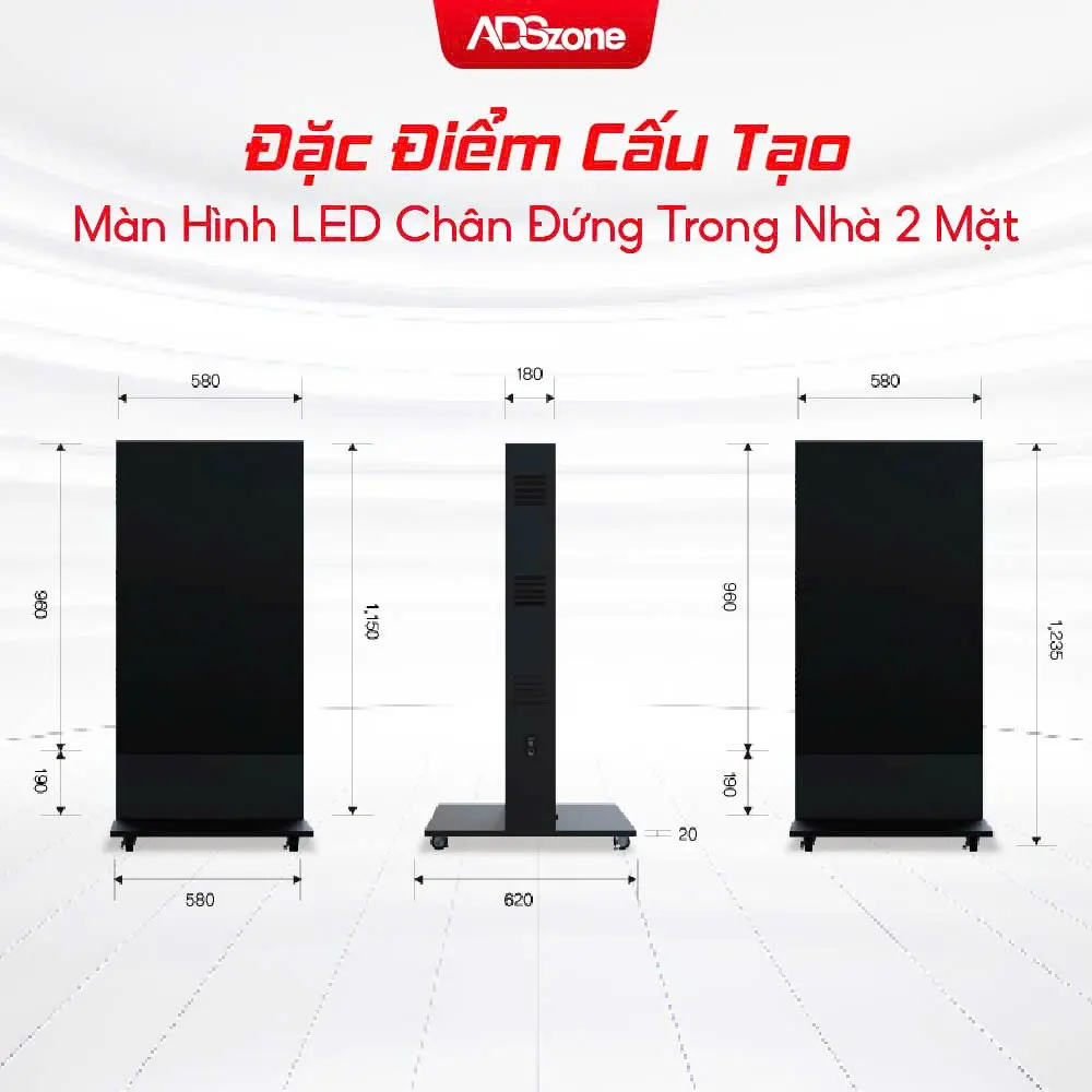 Đặc Điểm Cấu Tạo Của Màn Hình LED Chân Đứng Trong Nhà 2 Mặt