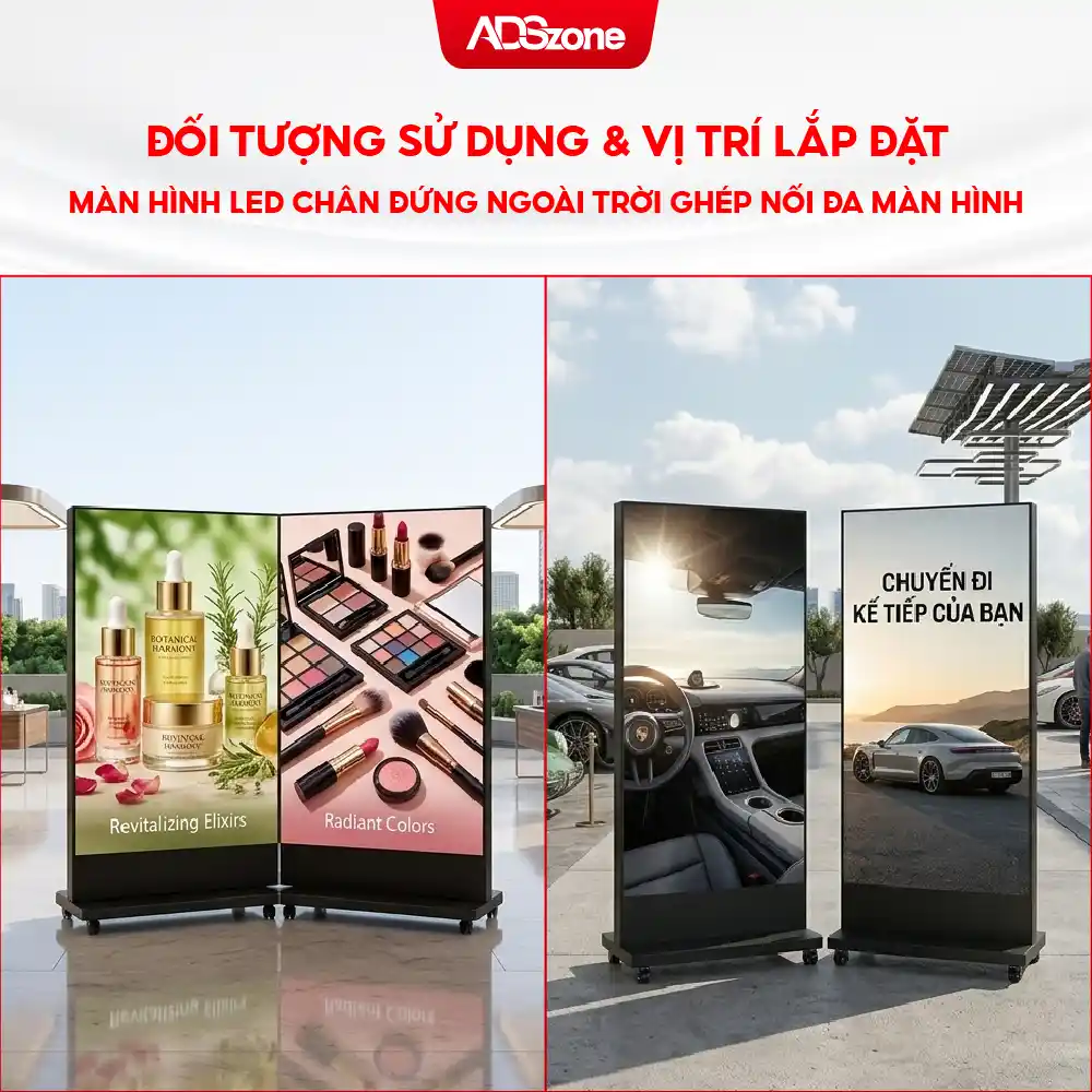 Đối Tượng Sử Dụng & Vị Trí Lắp Đặt Màn Hình LED Chân Đứng Ngoài Trời Ghép Nối Đa Màn Hình