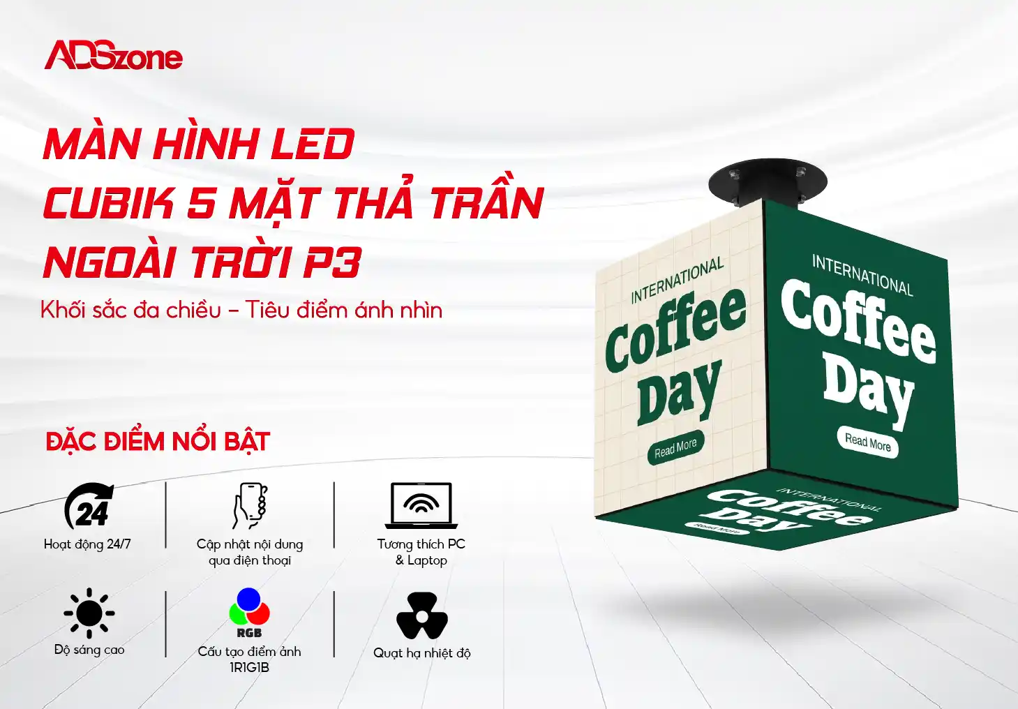 Màn Hình LED Cubilk 5 Mặt Thả Trần Ngoài Trời P3