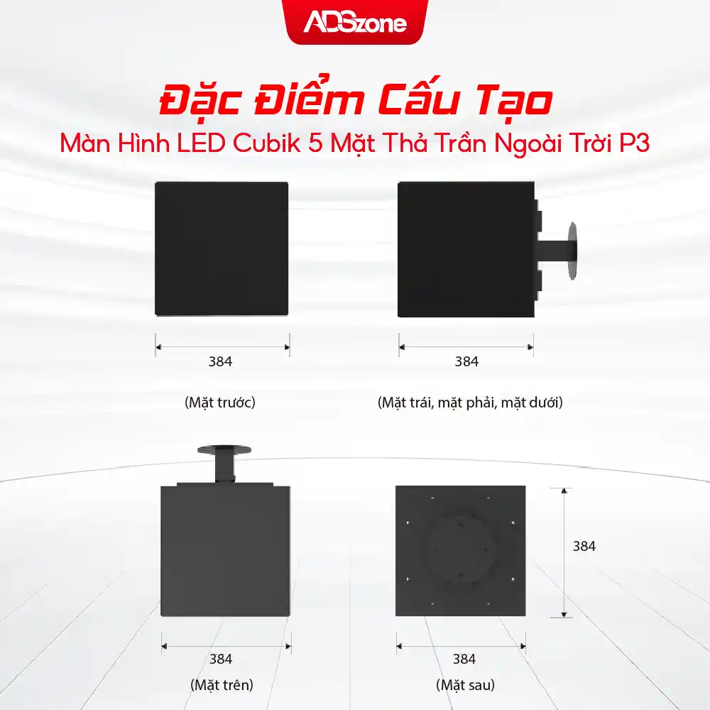 Đặc Điểm Cấu Tạo Màn Hình LED Cubik 5 Mặt Thả Trần Ngoài Trời P3