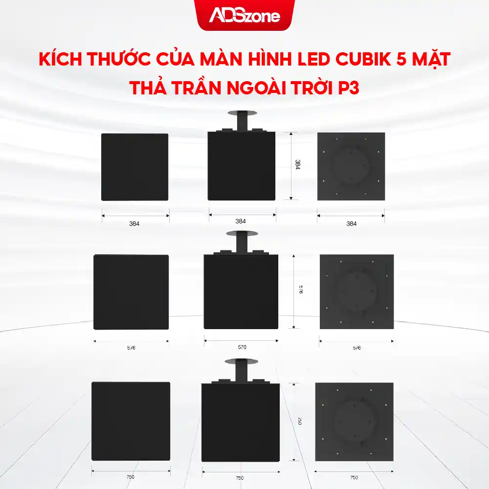 Kích Thước Của Màn Hình LED Cubik 5 Mặt Thả Trần Ngoài Trời P3