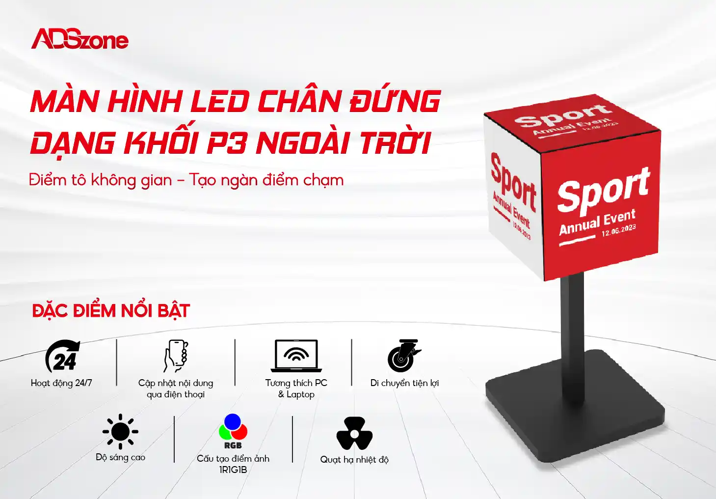 Màn Hình LED Chân Đứng Dạng Khối P3 Ngoài Trời