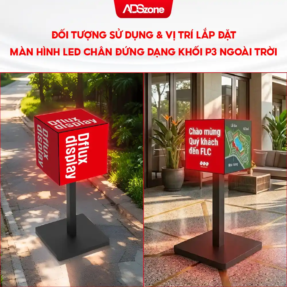 Đối Tượng Sử Dụng & Vị Trí Lắp Đặt Màn Hình LED Chân Đứng Dạng Khối P3 Ngoài Trời