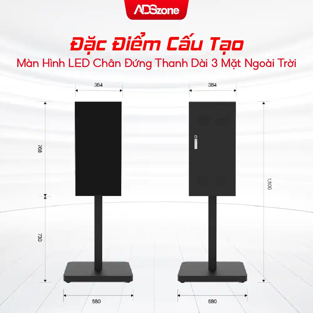 Đặc Điểm Cấu Tạo Màn Hình LED Chân Đứng Thanh Dài 3 Mặt Ngoài Trời
