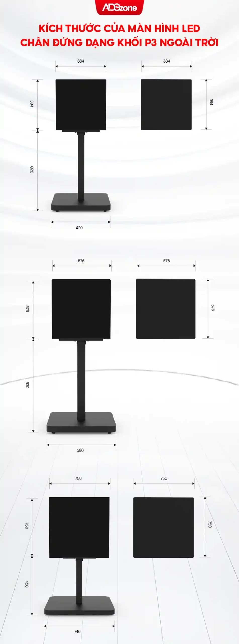 Kích Thước Của Màn Hình LED Chân Đứng Dạng Khối P3 Ngoài Trời