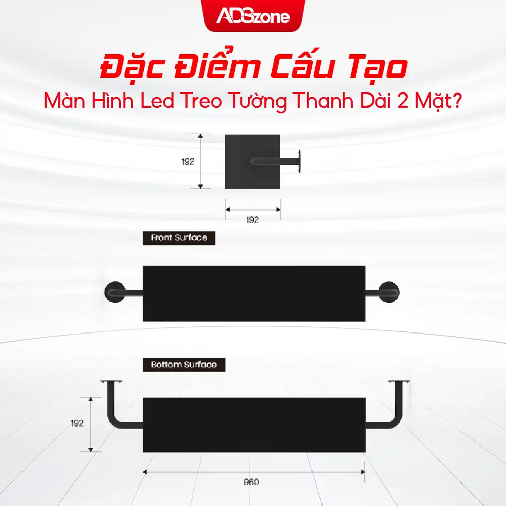 Đặc Điểm Cấu Tạo Của Màn Hình LED Treo Tường Thanh Dài 2 Mặt Ngoài Trời Hình Khối P3