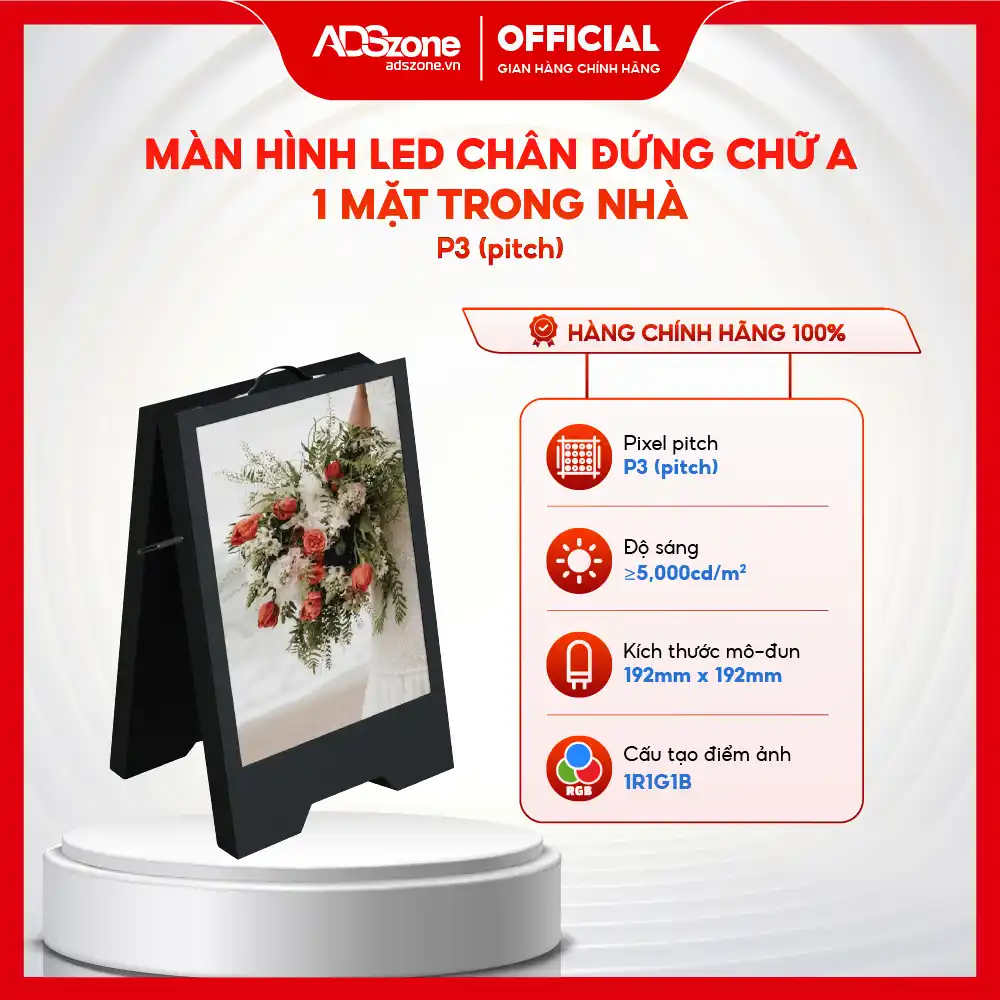 Màn Hình LED Chân Đứng Chữ A 1 Mặt Trong Nhà
