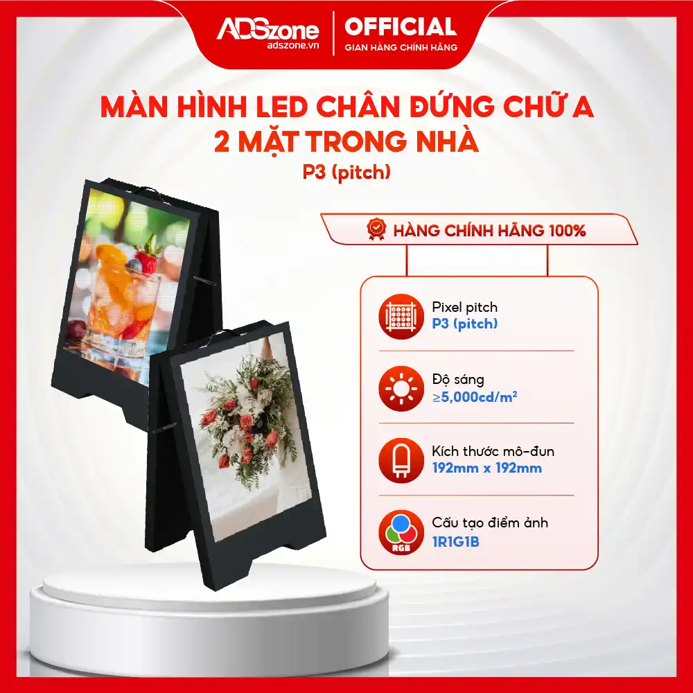 Màn Hình LED Chân Đứng Chữ A 2 Mặt Trong Nhà
