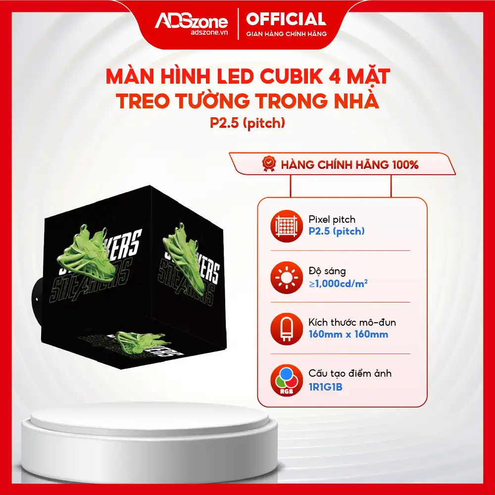 Màn Hình LED Cubik 4 Mặt Treo Tường Trong Nhà P2