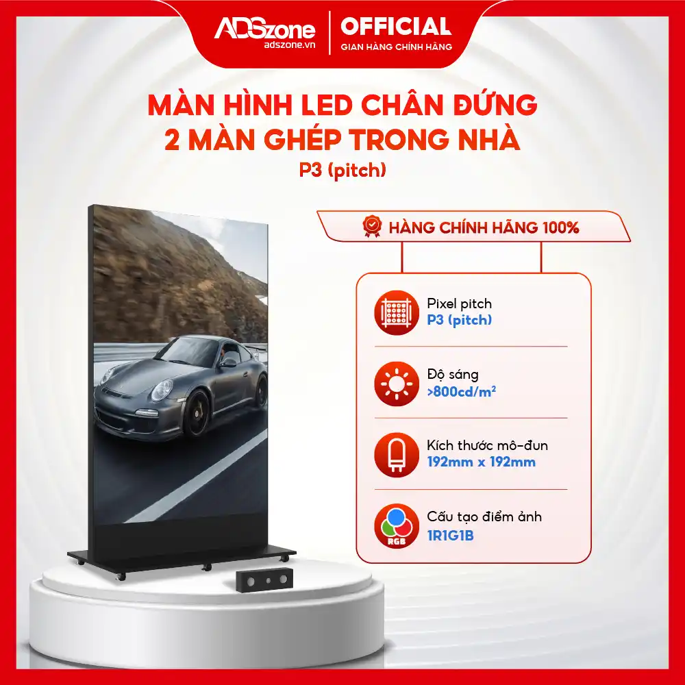 Màn Hình LED Chân Đứng Trong Nhà 2 Màn Ghép