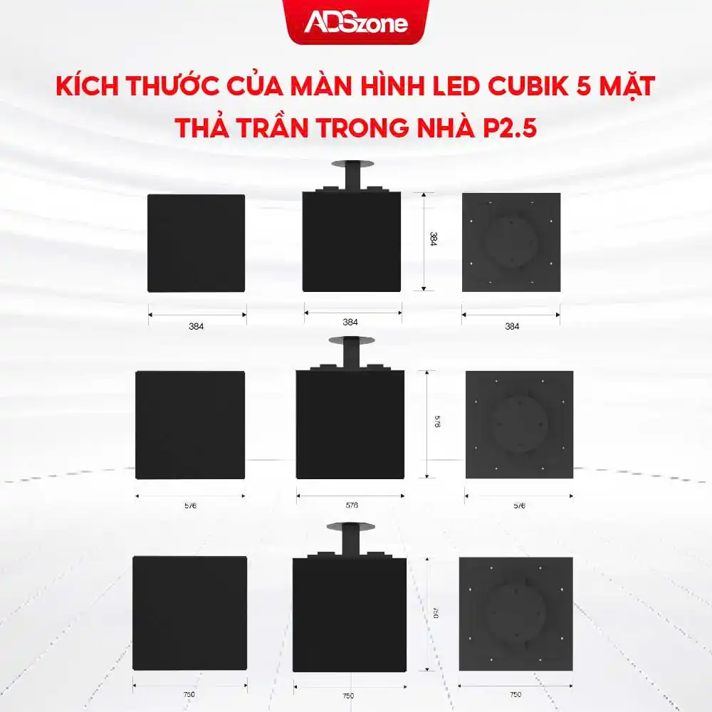 Kích Thước Của Màn Hình LED Cubik 5 Mặt Thả Trần Trong Nhà P2