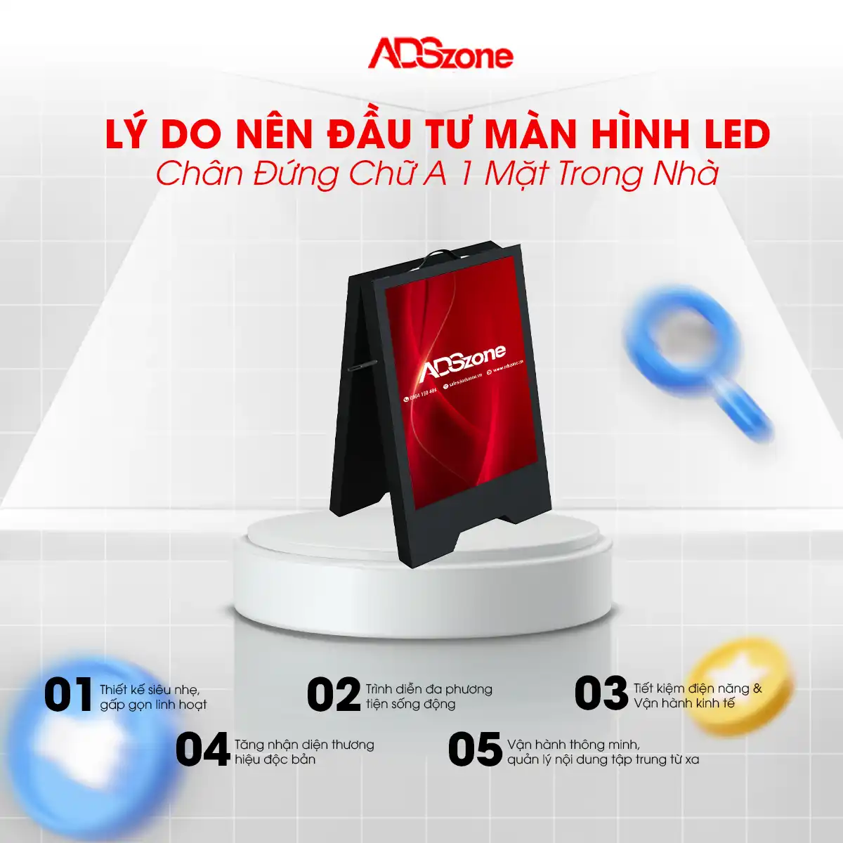 Lý Do Nên Đầu Tư Màn Hình LED Chân Đứng Chữ A 1 Mặt Trong Nhà