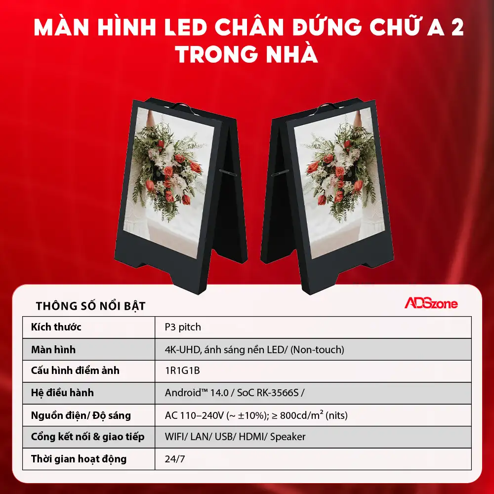 Thông Số Kỹ Thuật Của Màn Hình LED Chân Đứng 2 Mặt Trong Nhà