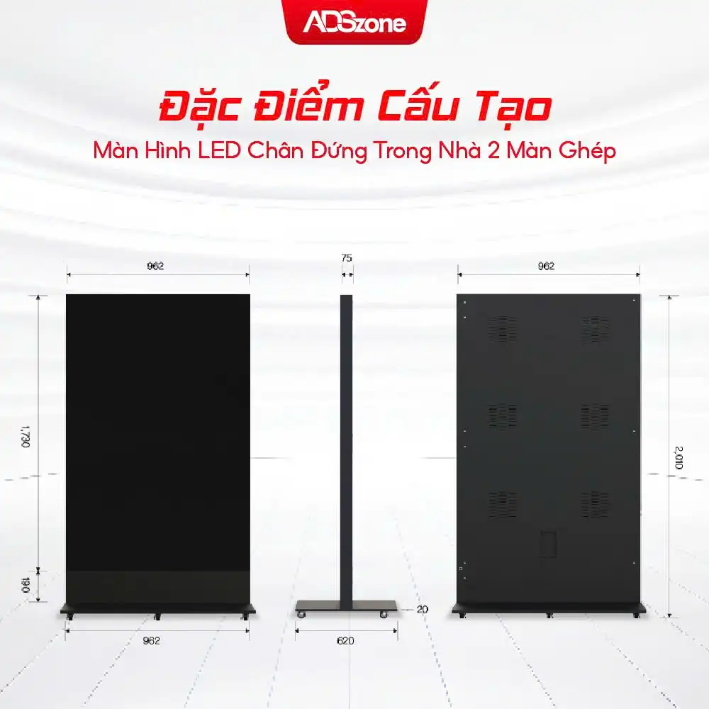 Đặc Điểm Cấu Tạo Màn Hình LED Chân Đứng Trong Nhà 2 Màn Ghép