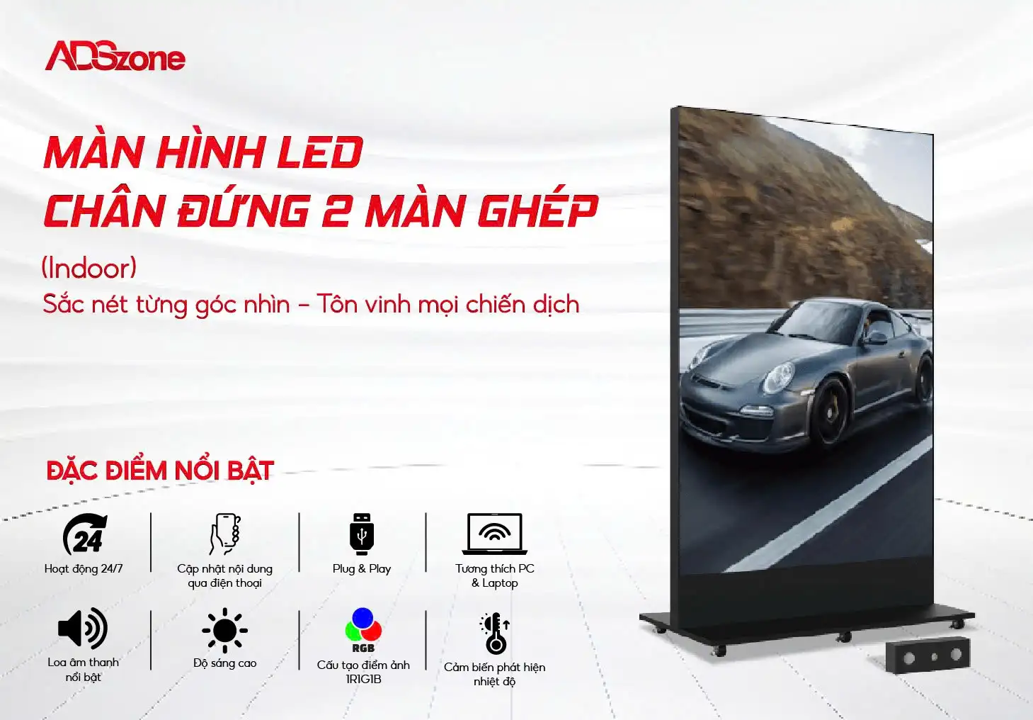 Màn Hình LED Chân Đứng Trong Nhà 2 Màn Ghép