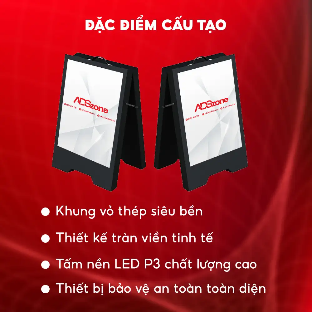 Đặc Điểm Cấu Tạo Màn Hình LED Chân Đứng Chữ A 2 Mặt Trong Nhà