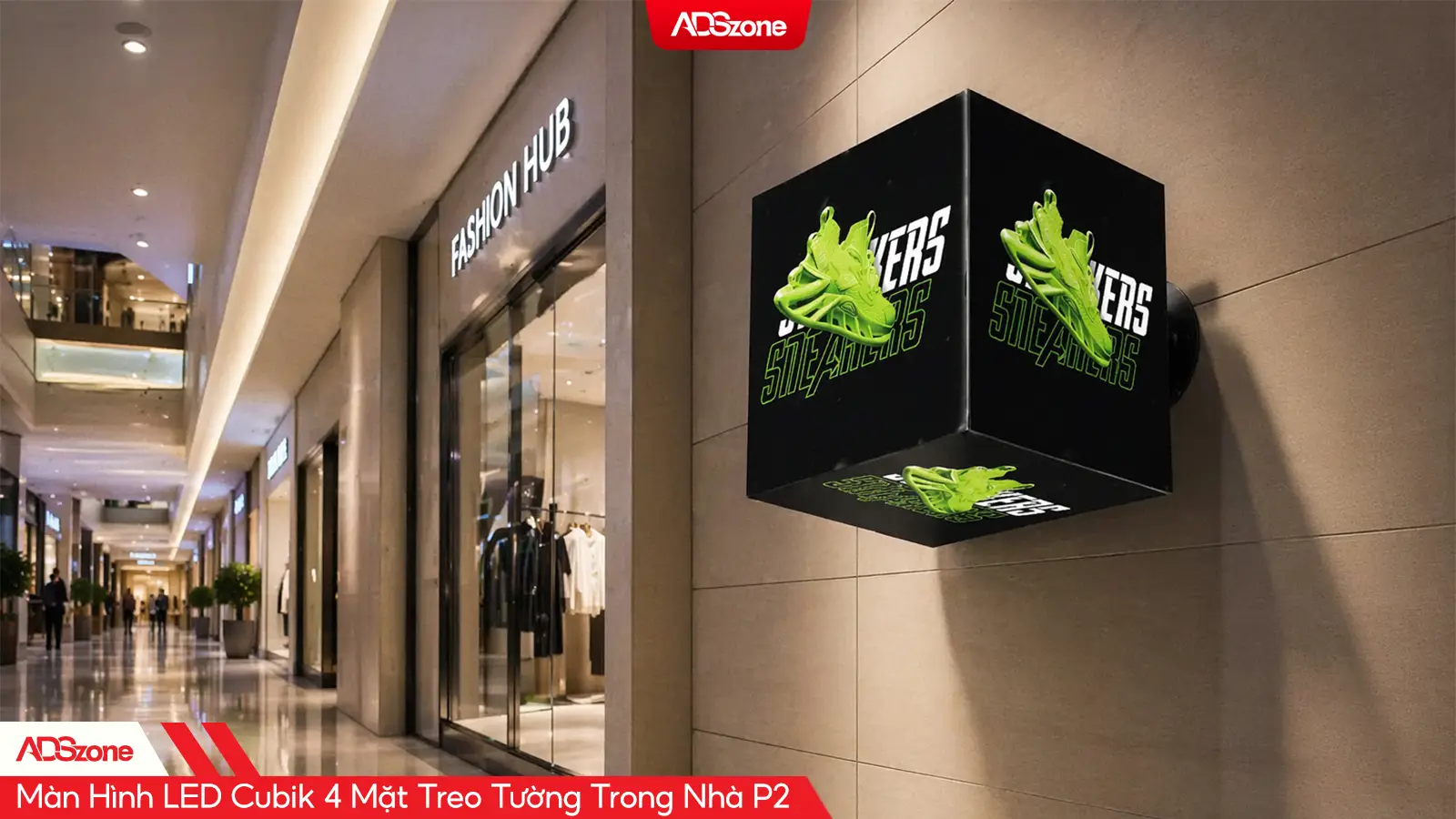 LED Hình Khối 4 Mặt Treo Tường Nổi Bật