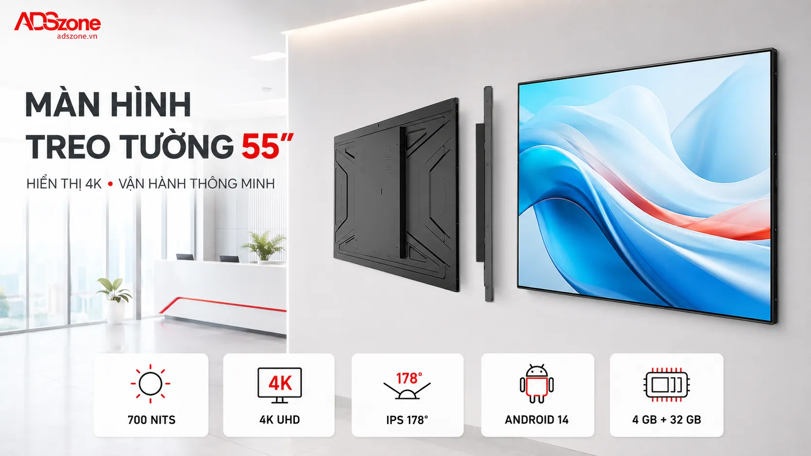 Độ phân giải 4K kết hợp độ sáng 700 nits giúp nội dung hiển thị rõ ràng.