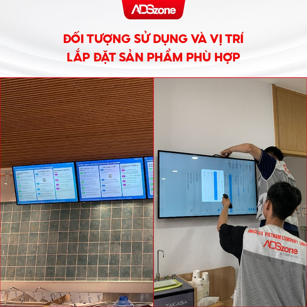 Đối Tượng Sử Dụng Và Vị Trí Lắp Đặt Màn Hình Quảng Cáo Treo Tường Thế Hệ Mới Viền Siêu Mỏng 55 Inch Android 11 2K 500 Nits