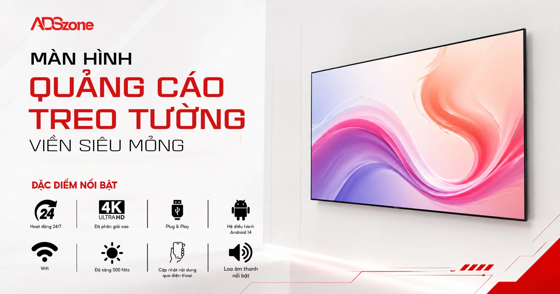 Màn Hình Quảng Cáo Treo Tường Thế Hệ Mới Viền Siêu Mỏng 55 Inch Android 11 | 2K | 700 Nits