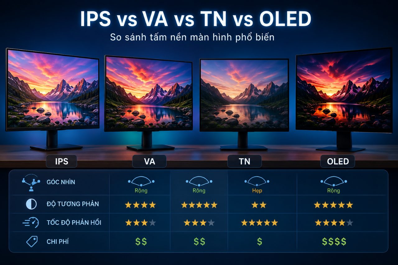 Các loại tấm nền màn hình phổ biến: IPS, VA, TN và OLED