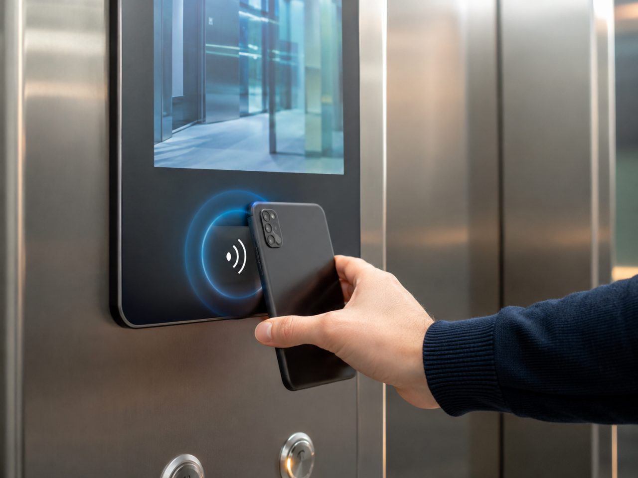 Cách người dùng tương tác thực tế với NFC trên màn hình thang máy