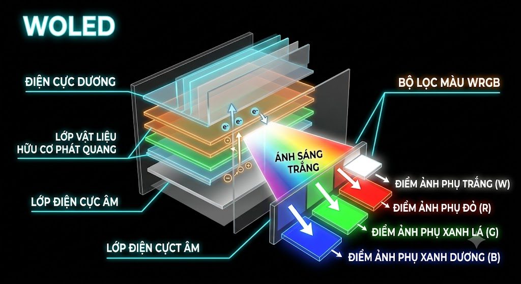 Cấu tạo và nguyên lý hoạt động của tấm nền WOLED