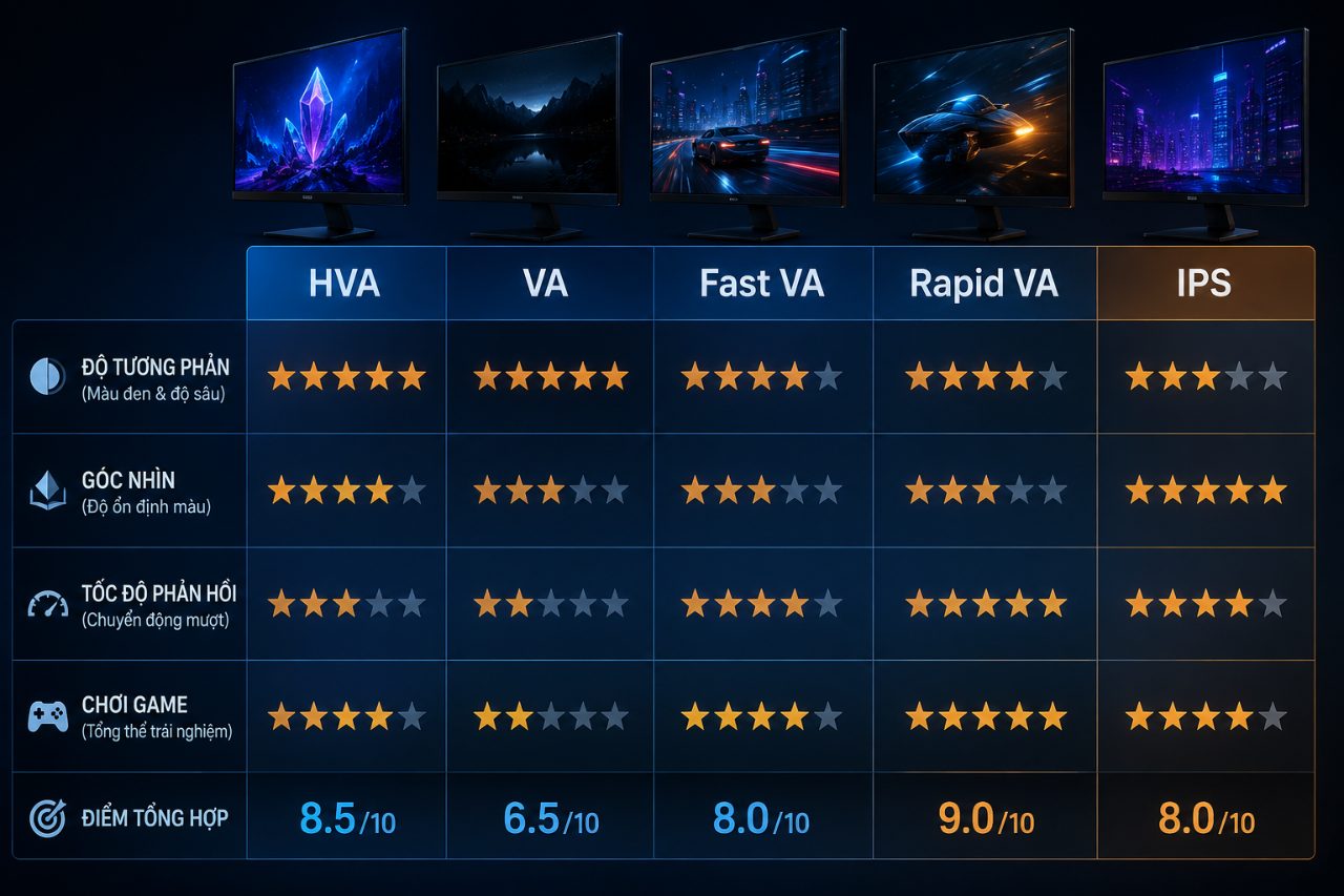 So sánh HVA, VA, Fast VA, Rapid VA và IPS