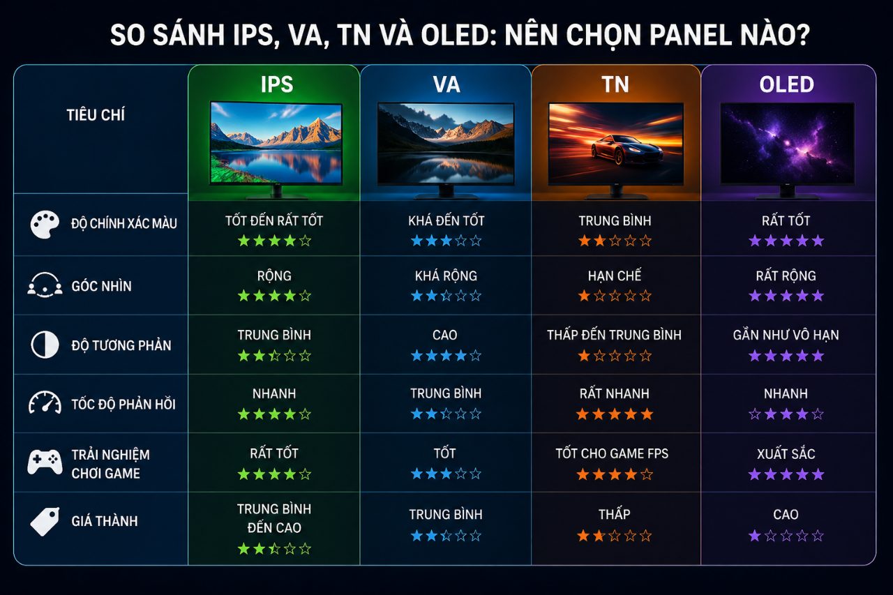 So sánh IPS, VA, TN và OLED: Nên chọn panel nào?