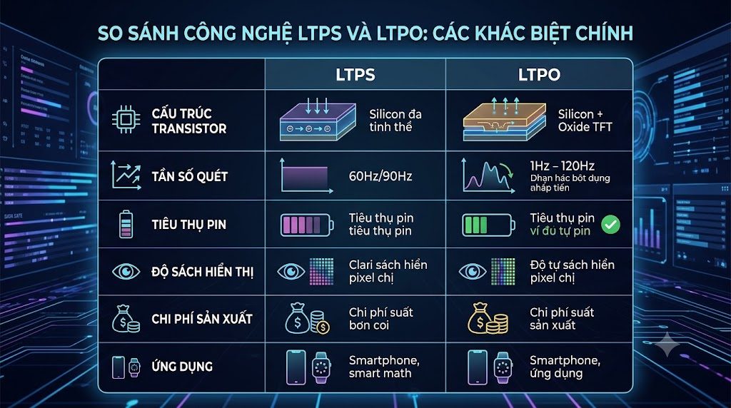 So sánh LTPS và LTPO: Khác biệt nào đáng chú ý?