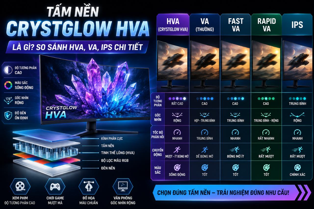Tấm nền CrystGlow HVA là gì? So sánh chi tiết