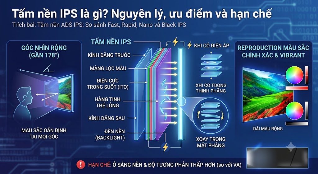 Tấm nền IPS là gì? Nguyên lý, ưu điểm và hạn chế