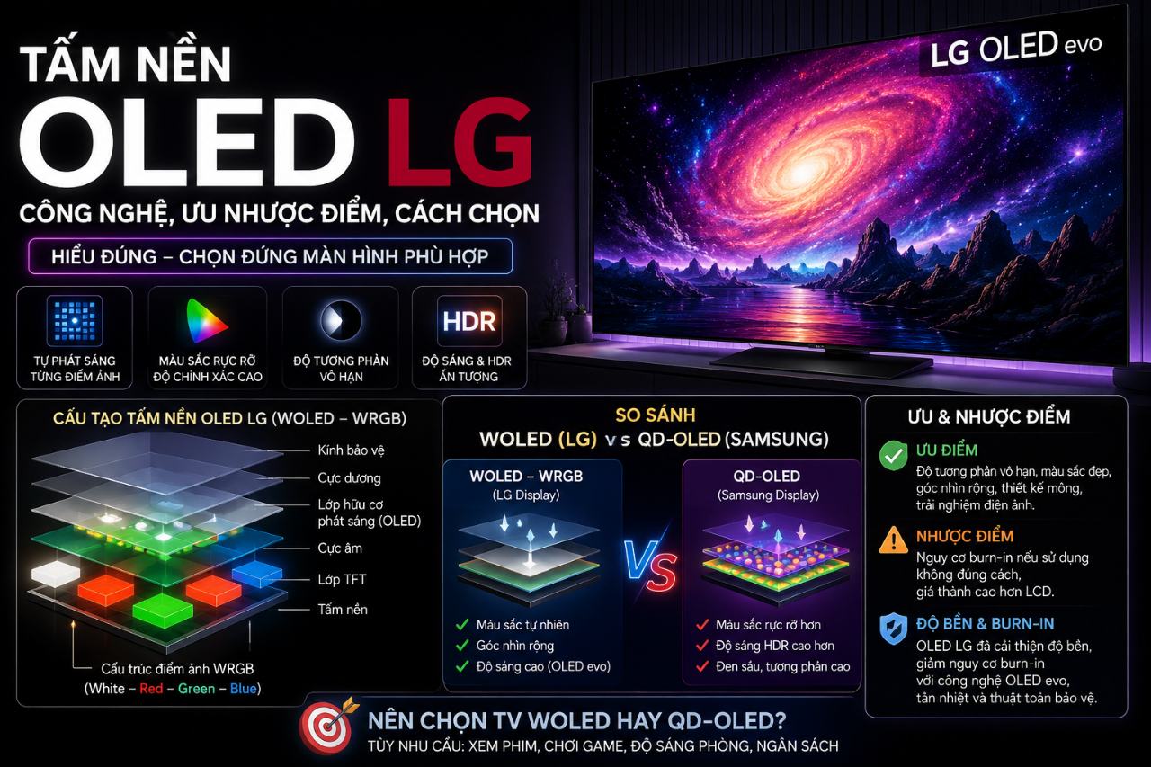 Tấm nền OLED LG: Công nghệ, ưu nhược điểm
