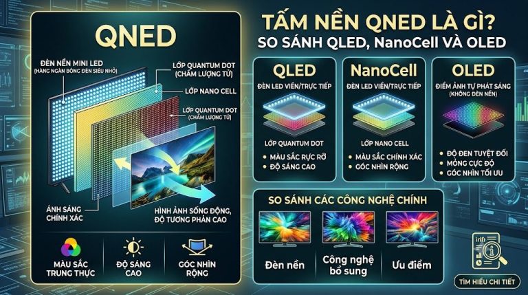 Tấm nền QNED là gì? So sánh QLED và OLED