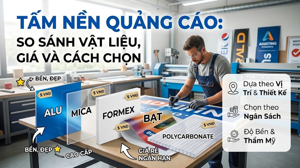 Tấm nền quảng cáo: So sánh vật liệu và cách chọn