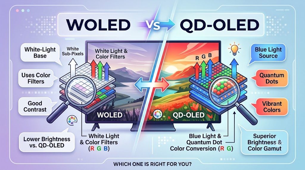 Tấm nền WOLED là gì? So sánh WOLED và QD-OLED