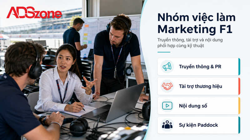 Các nhóm vị trí việc làm marketing F1 phổ biến trong đội đua