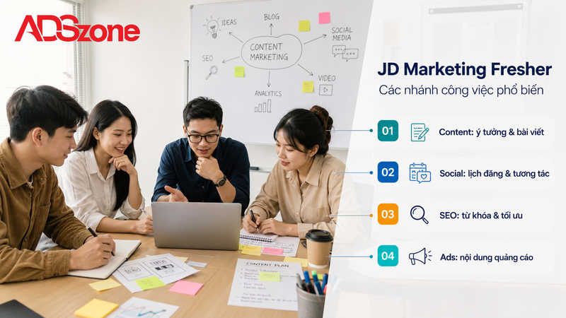 Mô tả công việc (JD) chi tiết các nhánh Marketing Fresher phổ biến