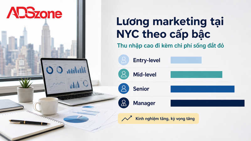 Mức lương trung bình ngành marketing tại NYC theo từng cấp bậc